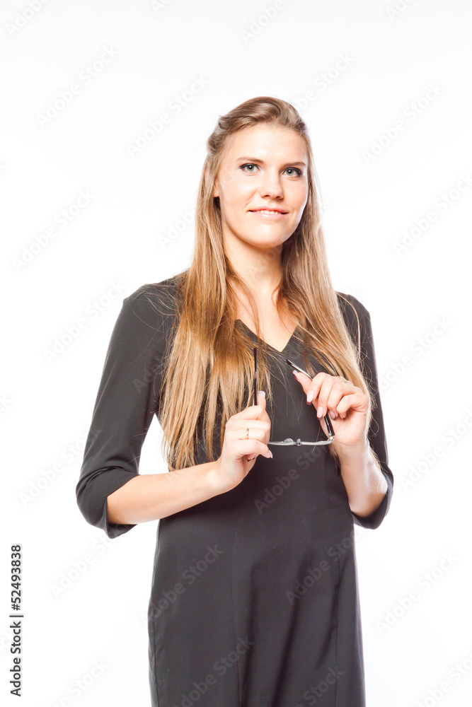 beautiful and young woman on an isolated white background