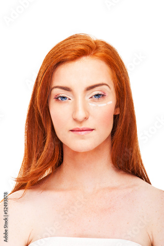 Attractive woman caucasian whose face is marked with lines