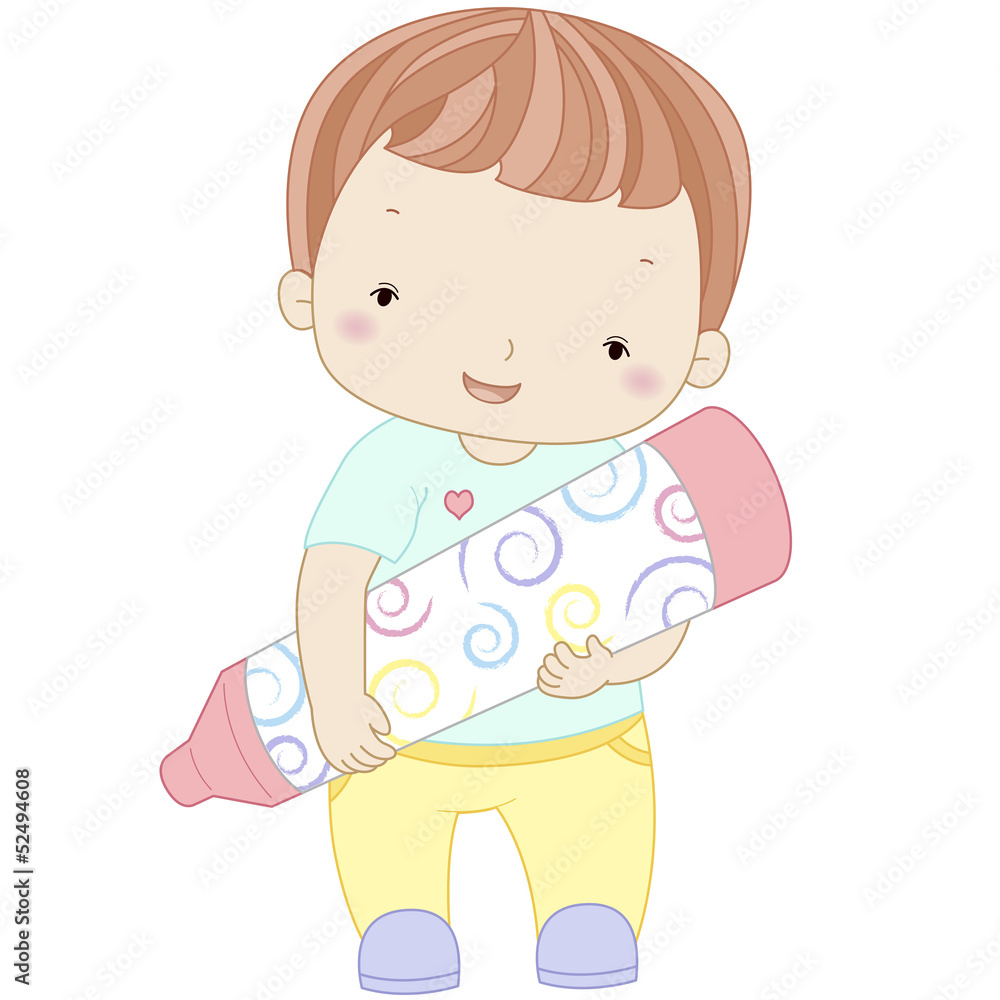 illustration of a boy with crayon illustration of a boy with crayon