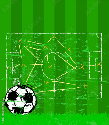 soccer illustration, tactics plan and grungy soccer ball