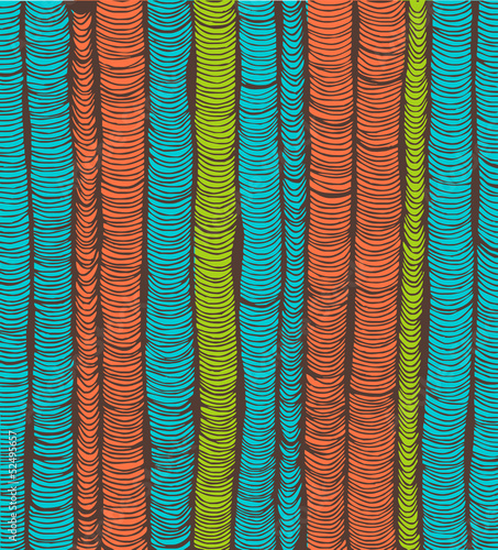 Rows of blue, red and green hand-drawn vertical folds