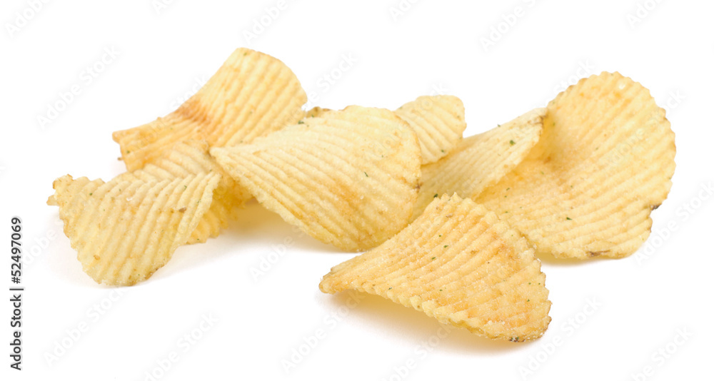 Potato chips isolated on white background Potato chips isolated on white background