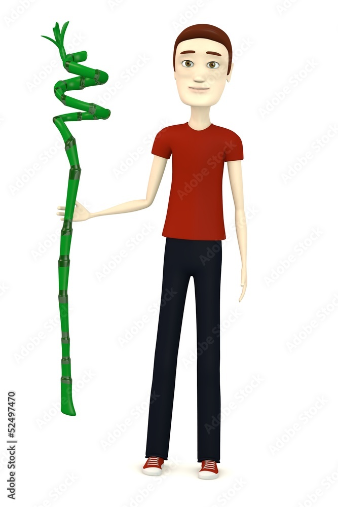 3d render of cartoon character with lucky bamboo 3d render of cartoon character with lucky bamboo