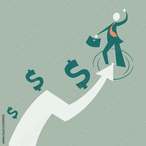 Business man with graph and dollar signs