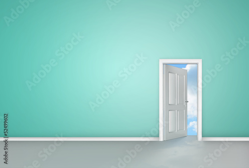Fototapeta Naklejka Na Ścianę i Meble -  Door opening to reveal blue sky