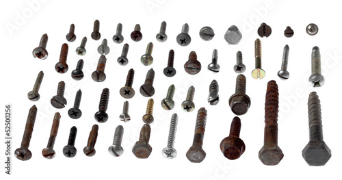set of old metal screws and self-tapping screws of the different