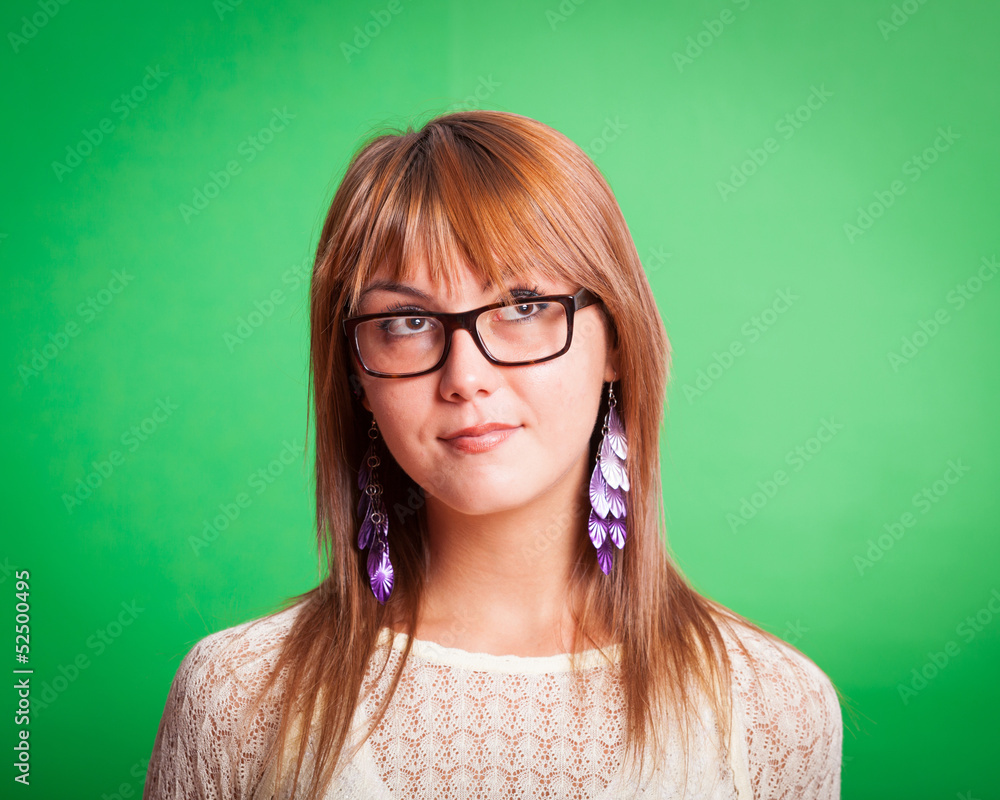 Beautiful Young Woman on Green Background Beautiful Young Woman on Green Background