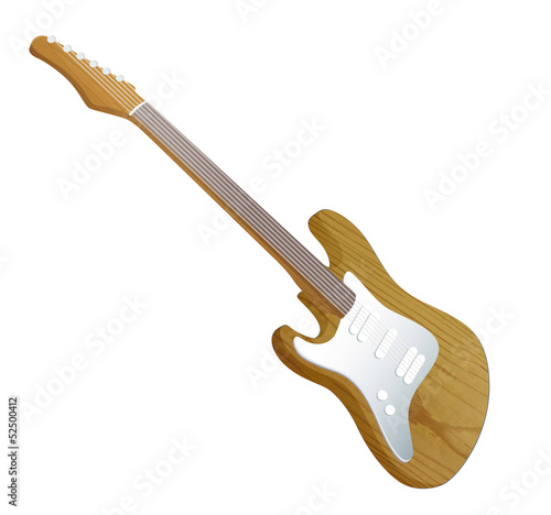 Realistic guitar on white background.