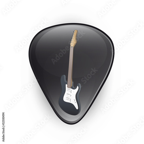 Black plectrum on white background.