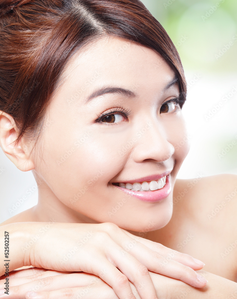 Beautiful woman smile face with clean face skin Beautiful woman smile face with clean face skin