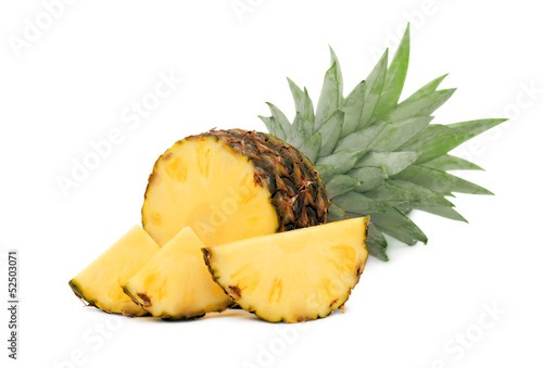 Ripe pineapple and slices (isolated)