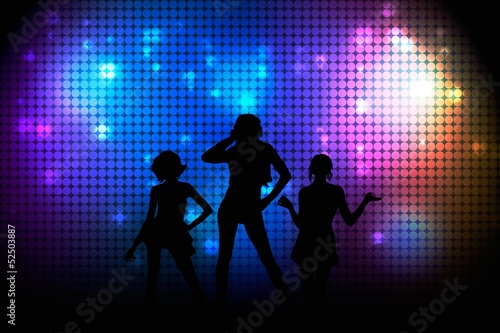 Disco poster with girls. Illuminated wall