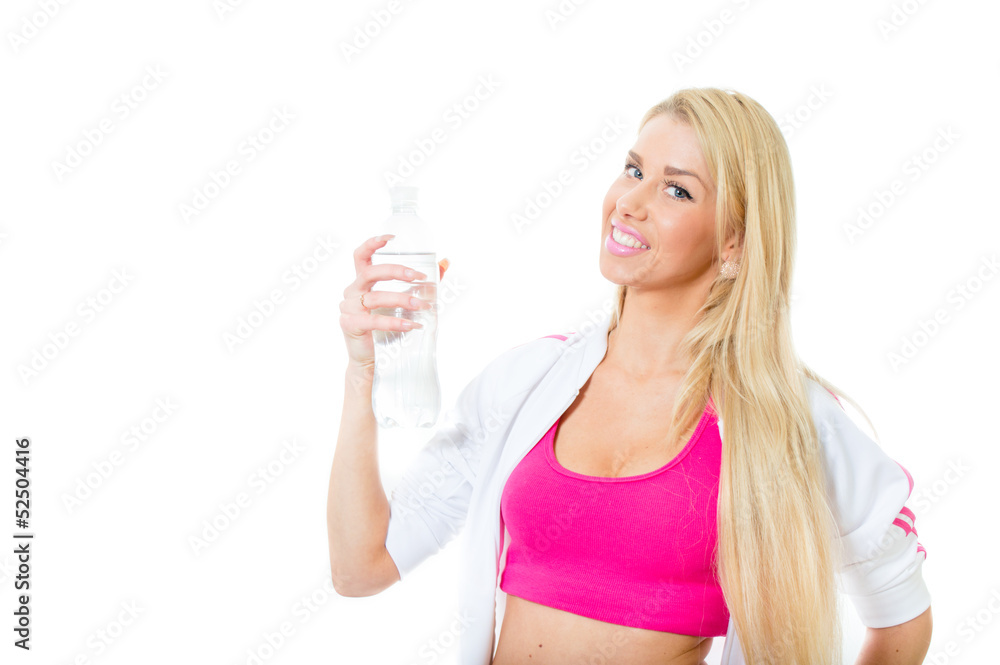 beautiful young woman in sport wear and holding water beautiful young woman in sport wear and holding water