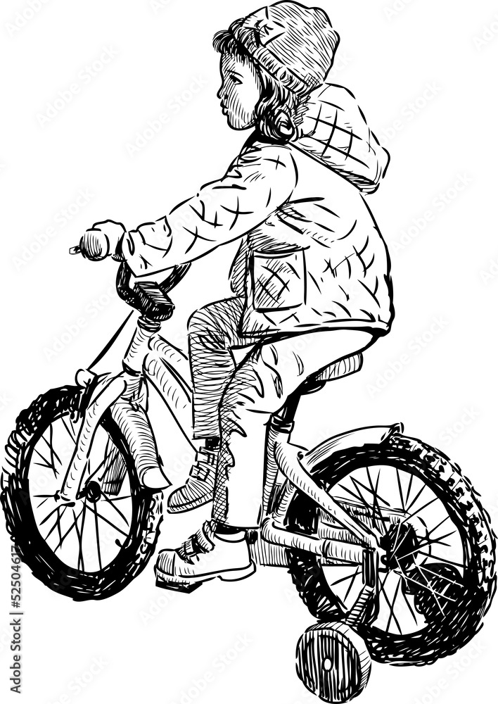 Naklejka premium little girl on a bike