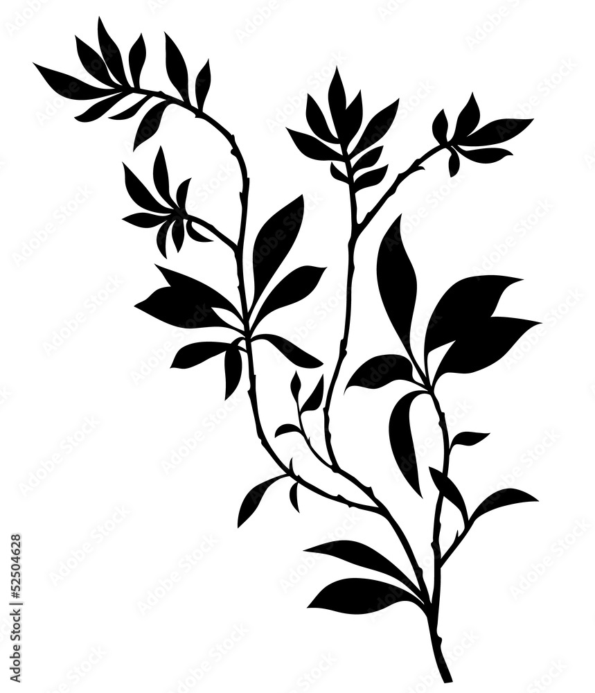 Naklejka premium Tree branches silhouette with lot of leaves