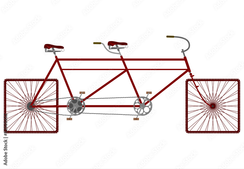 Fototapeta premium Square wheels tandem. Vector.