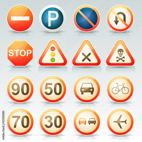 Road Signs Glossy Icons Set