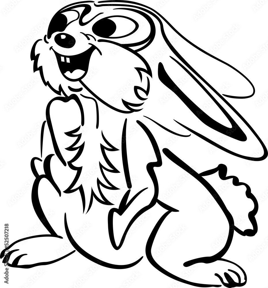 A cute cartoon smiling bunny (black and white) A cute cartoon smiling bunny (black and white)