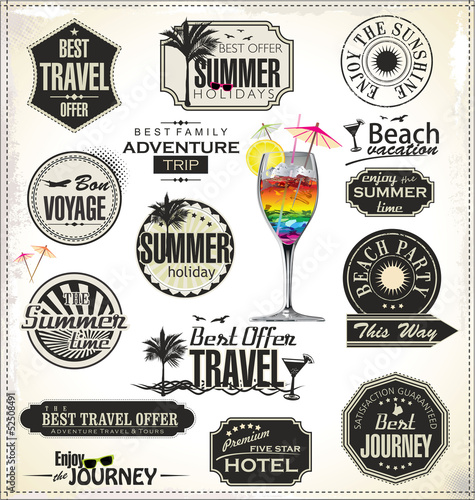 Summer holiday and travel time retro Label