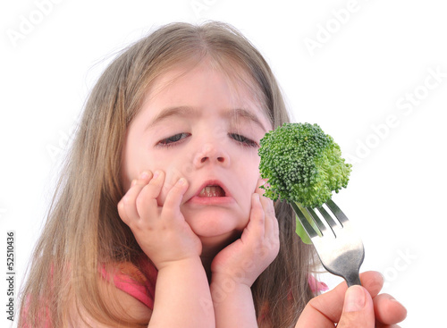 Girl and Healthy Broccoli Diet on White