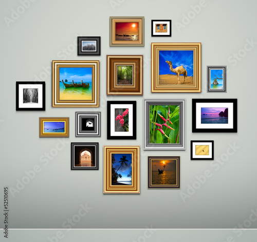 Picture frame vector. Vintage photo frames on wall