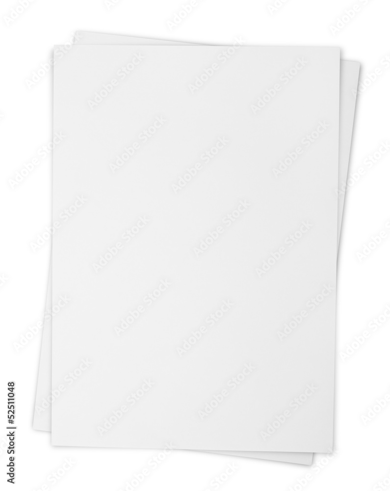 Two paper sheets isolated on white with clipping path - obrazy, fototapety, plakaty 