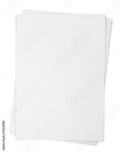 Two paper sheets isolated on white with clipping path