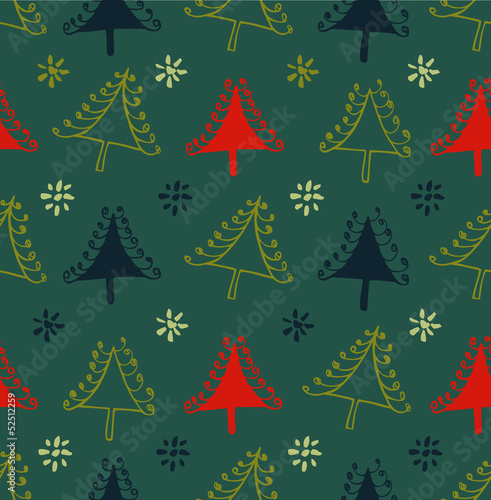 Seamless colorful pattern with Christmas trees