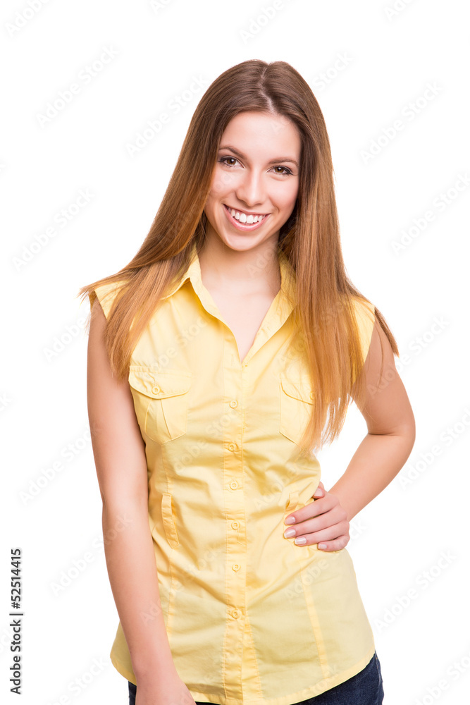 Attractive blonde woman posing and smiling Attractive blonde woman posing and smiling
