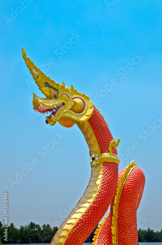 Red Serpent statue in temple Thailand