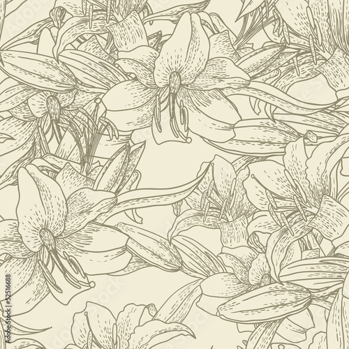 Fototapeta Naklejka Na Ścianę i Meble -  Seamless background with lilies in vintage style