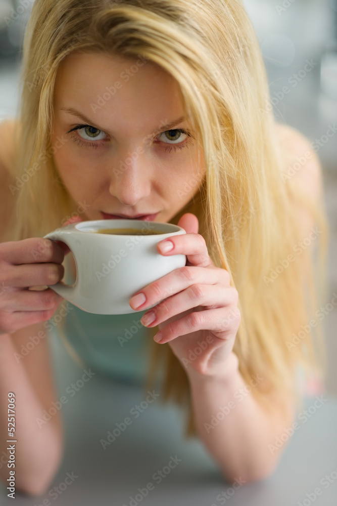 custom made wallpaper toronto digitalPortrait of young woman drinking coffee in the morning