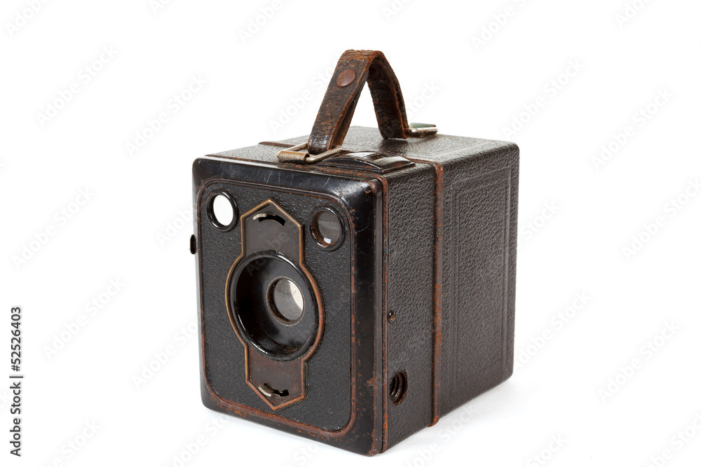very old vintage camera on white background