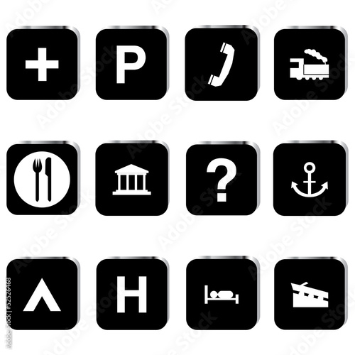 Tourist locations icon set