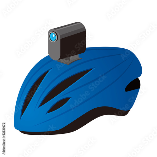 ヘルメットに取り付けられたアクションカム