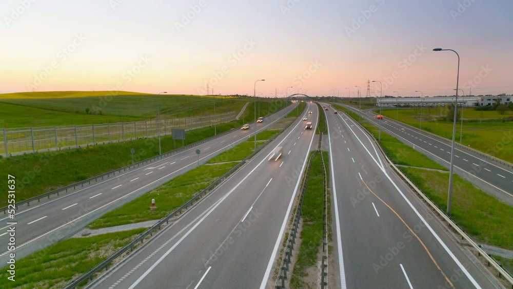 Timelapse video of highway near Gdansk at dusk, Poland Timelapse video of highway near Gdansk at dusk, Poland