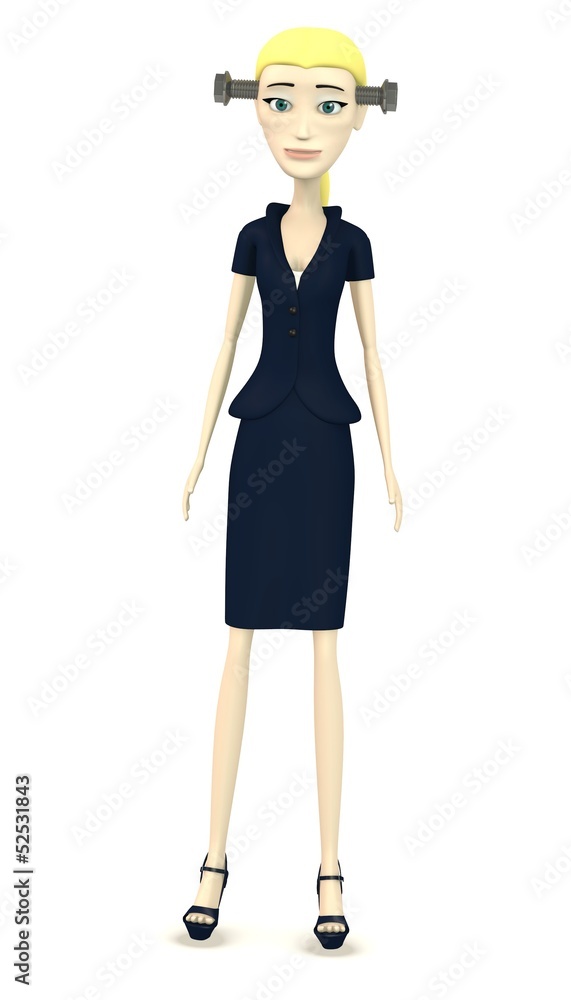 3d render of cartoon character with screws in head 3d render of cartoon character with screws in head
