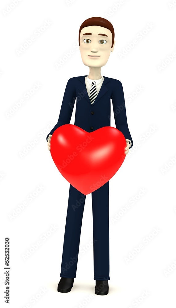 3d render of cartoon character with heart 3d render of cartoon character with heart