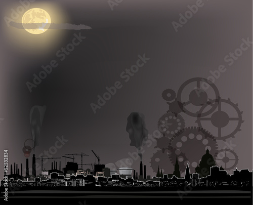 industrial city landscape at moon
