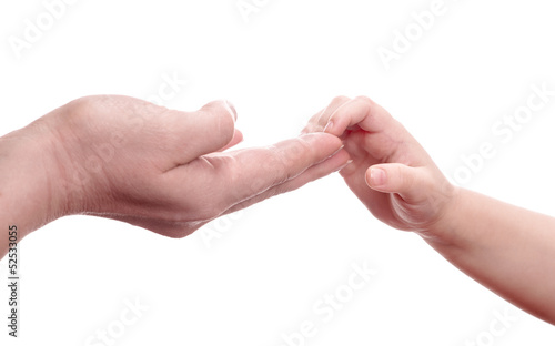 daughter touching mother hand