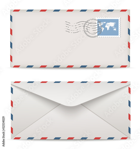 Postage envelopes with stamps