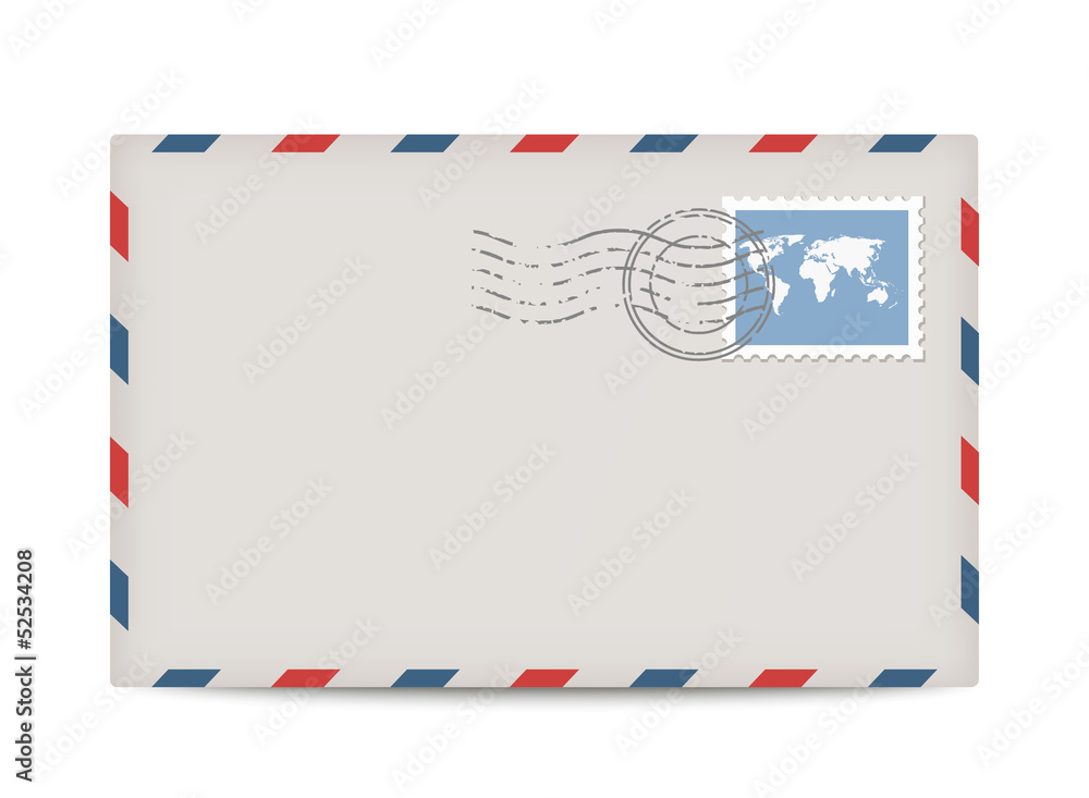 Vector postage envelope with stamp - obrazy, fototapety, plakaty 