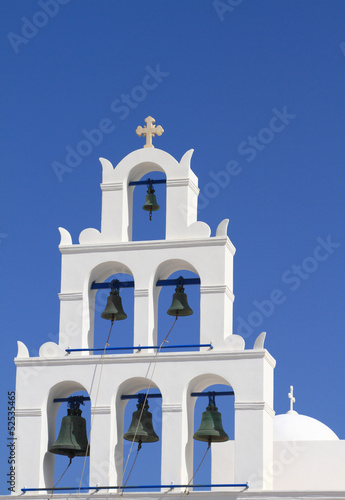 Belfry of classical church of Santorini island in Greece