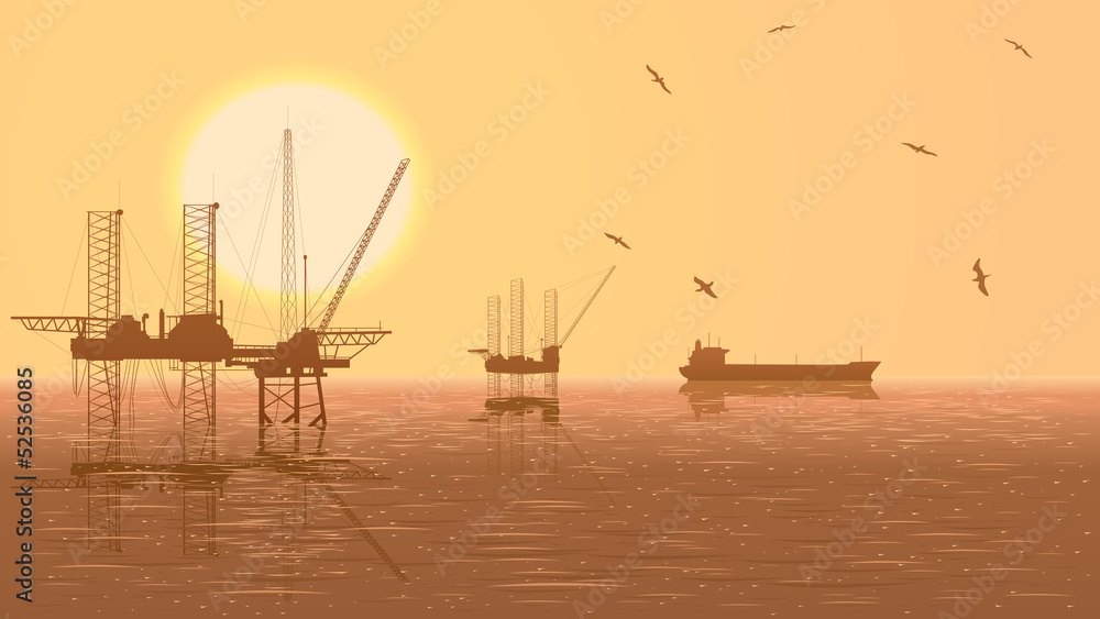 Horizontal illustration of units for oil industry.
