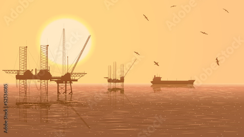 Horizontal illustration of units for oil industry.