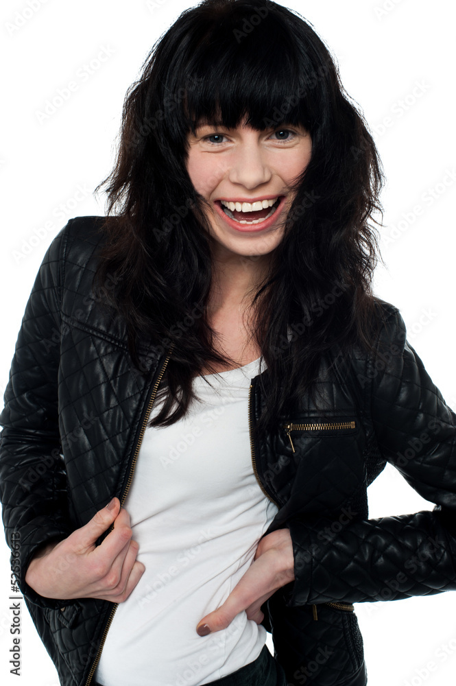 Beautiful young fashion girl in leather jacket Beautiful young fashion girl in leather jacket