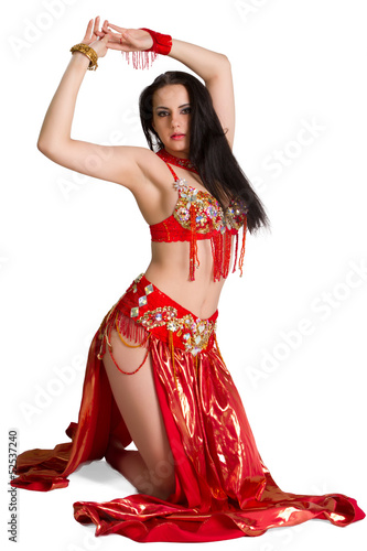young girl in a red suit oriental dance