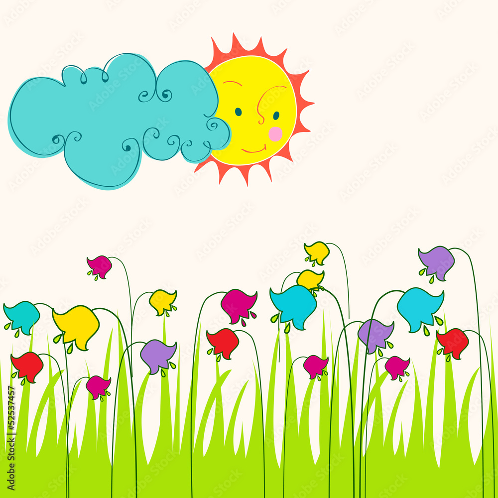 Cute spring meadow illustration