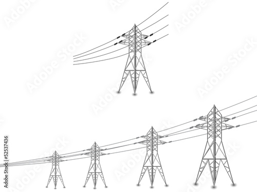 Set of power lines and electric pylons
