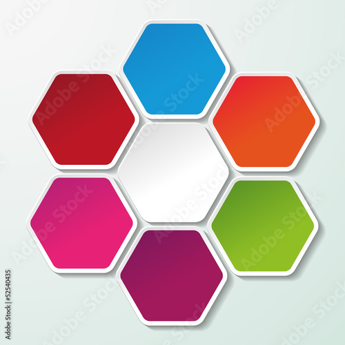 Four Colorful Paper Hexagons